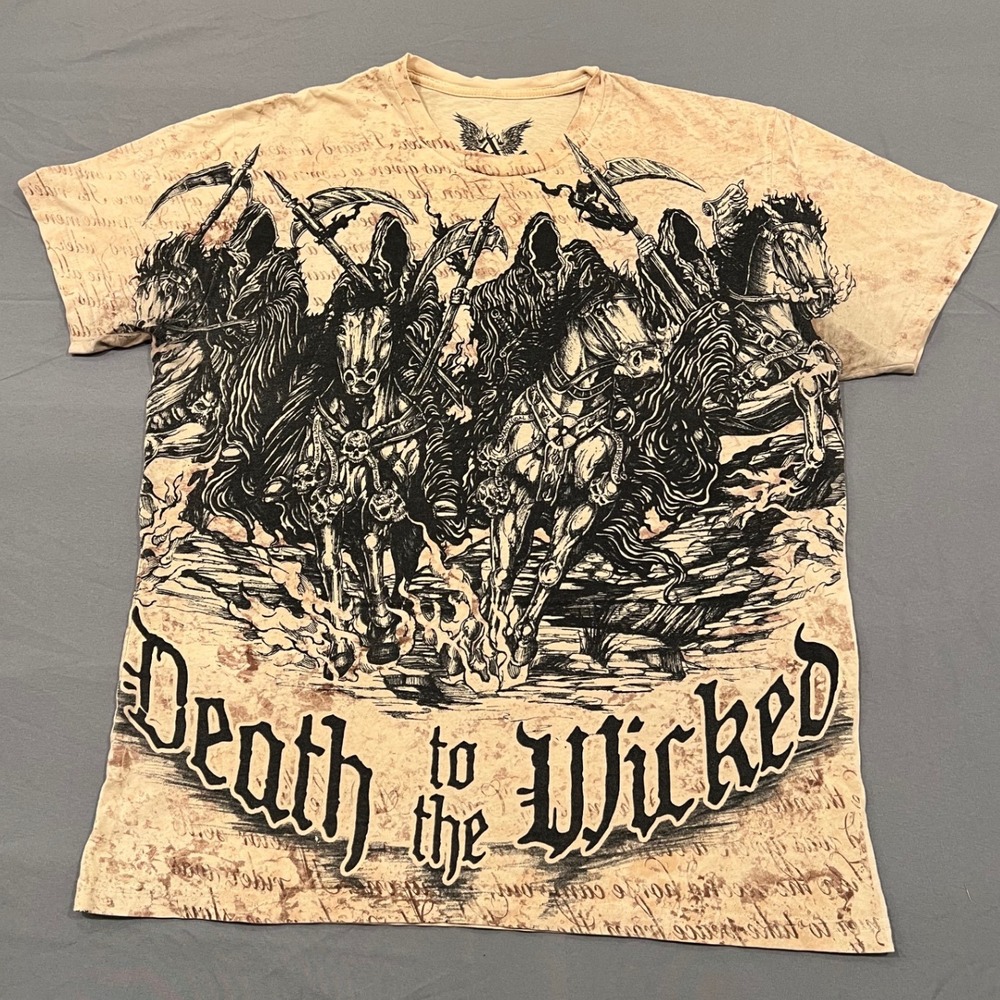 Apprime Death to the Wicked Graphic Tee Mens Medium Tan Y2K MMA Grunge Goth